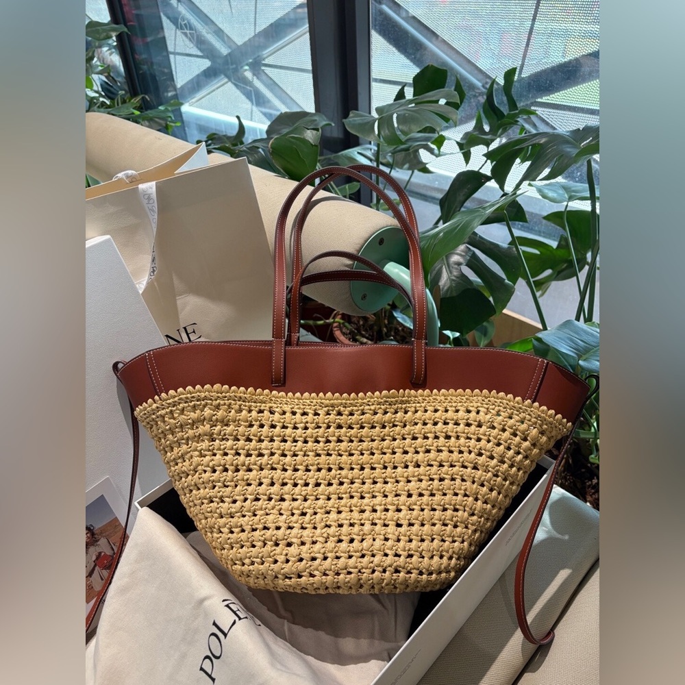 Polène Woven Raffia Leather Tote Bag - Picture 4 of 11